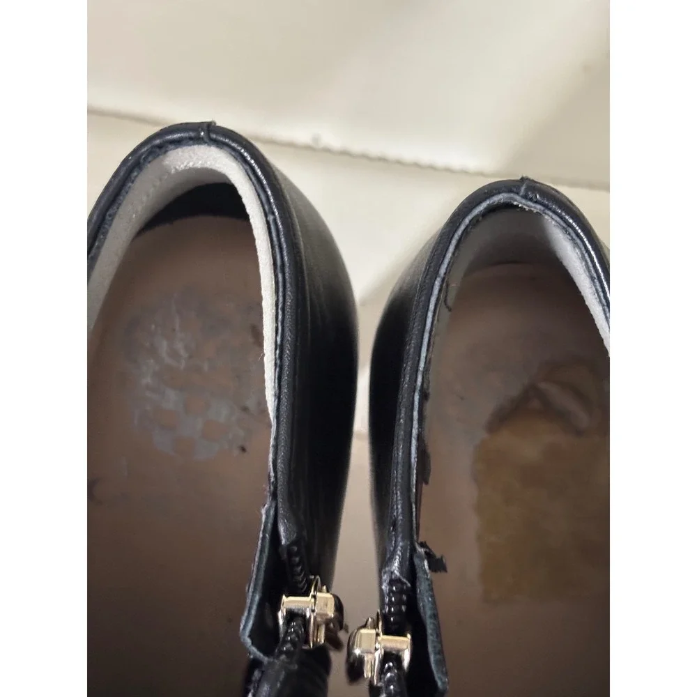 Vince Camuto Black Leather Ankle Booties Gold Hardware Stiletto Heel Size 7M